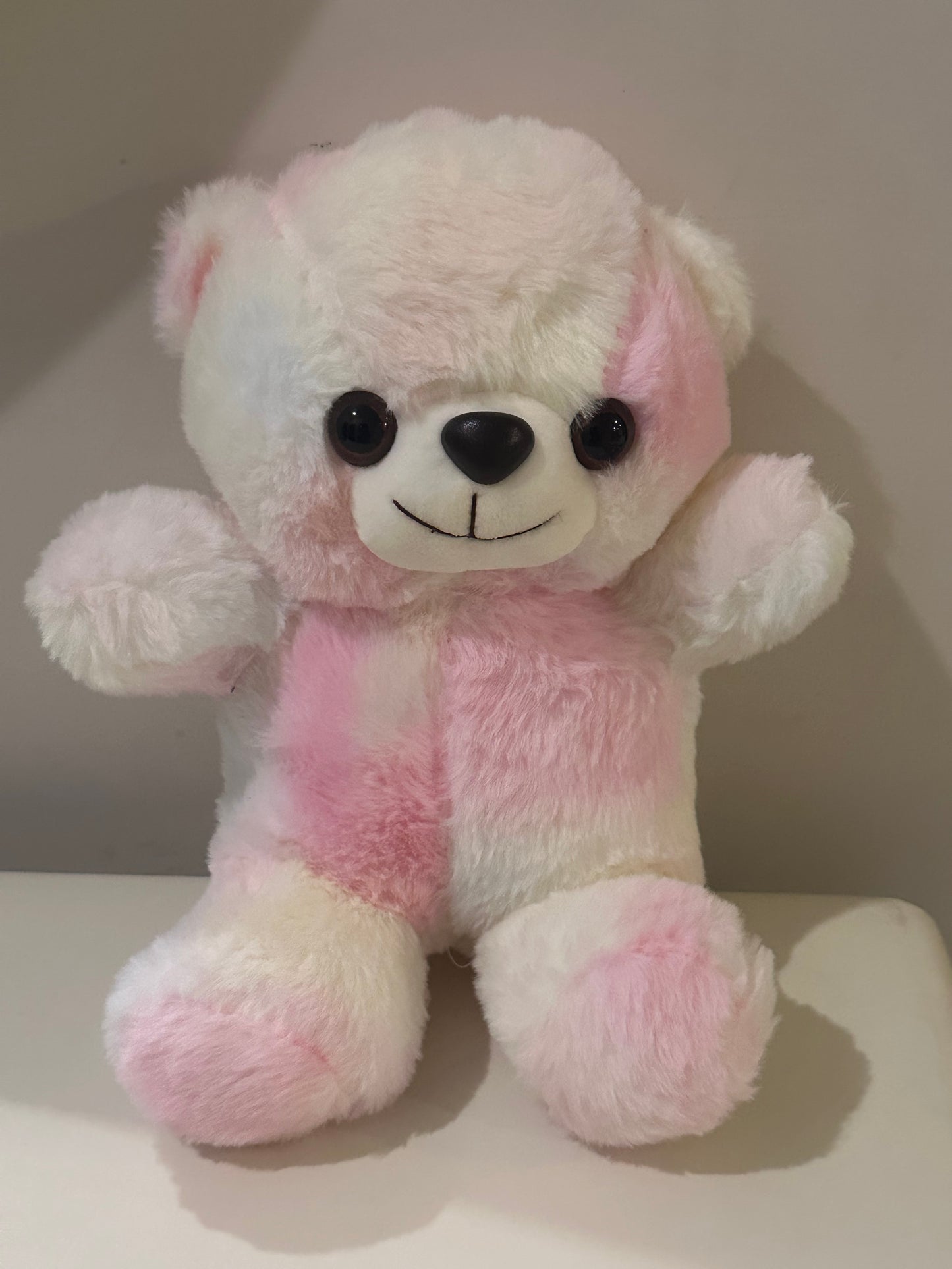 Pink & White Teddy Bear Stuffed Toy – Soft Two-Tone Plush for Kids & Gifts