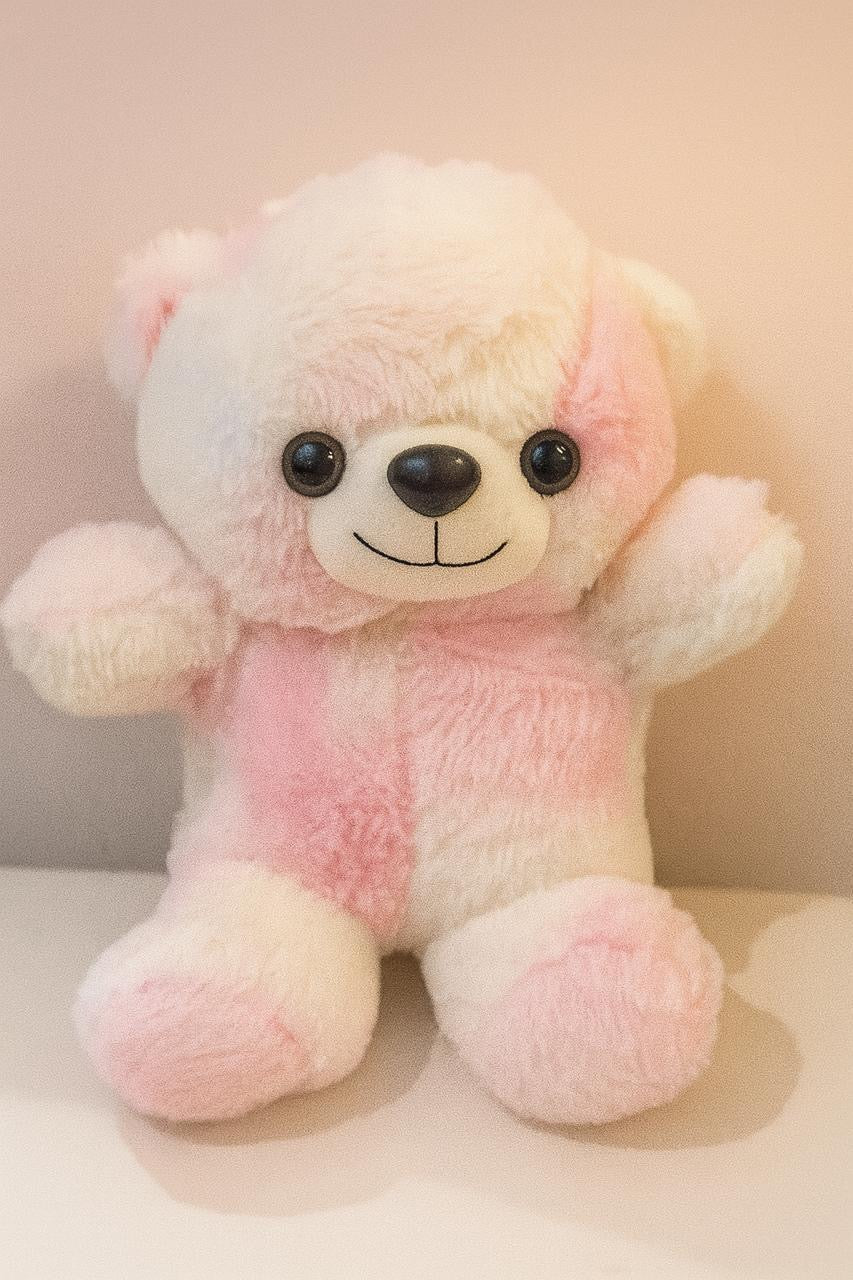 Pink & White Teddy Bear Stuffed Toy – Soft Two-Tone Plush for Kids & Gifts